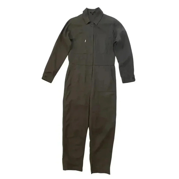 Quince Cotton Linen Twill Long Sleeve Coverall Jumpsuit - Charcoal Gray - Size S - Picture 2 of 7